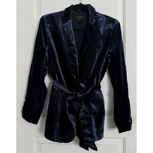 Ann Taylor Velvet Belted Blazer Jacket Coat Wrap Womens 14 Petite Dark Blue Navy